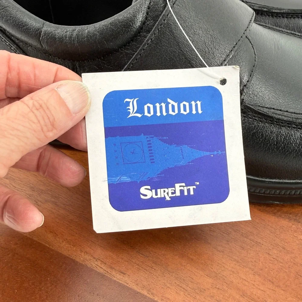 SureFit London Black‎ Leather Wide Hook Loop Strap Comfort Shoes Men's 13 WIDE